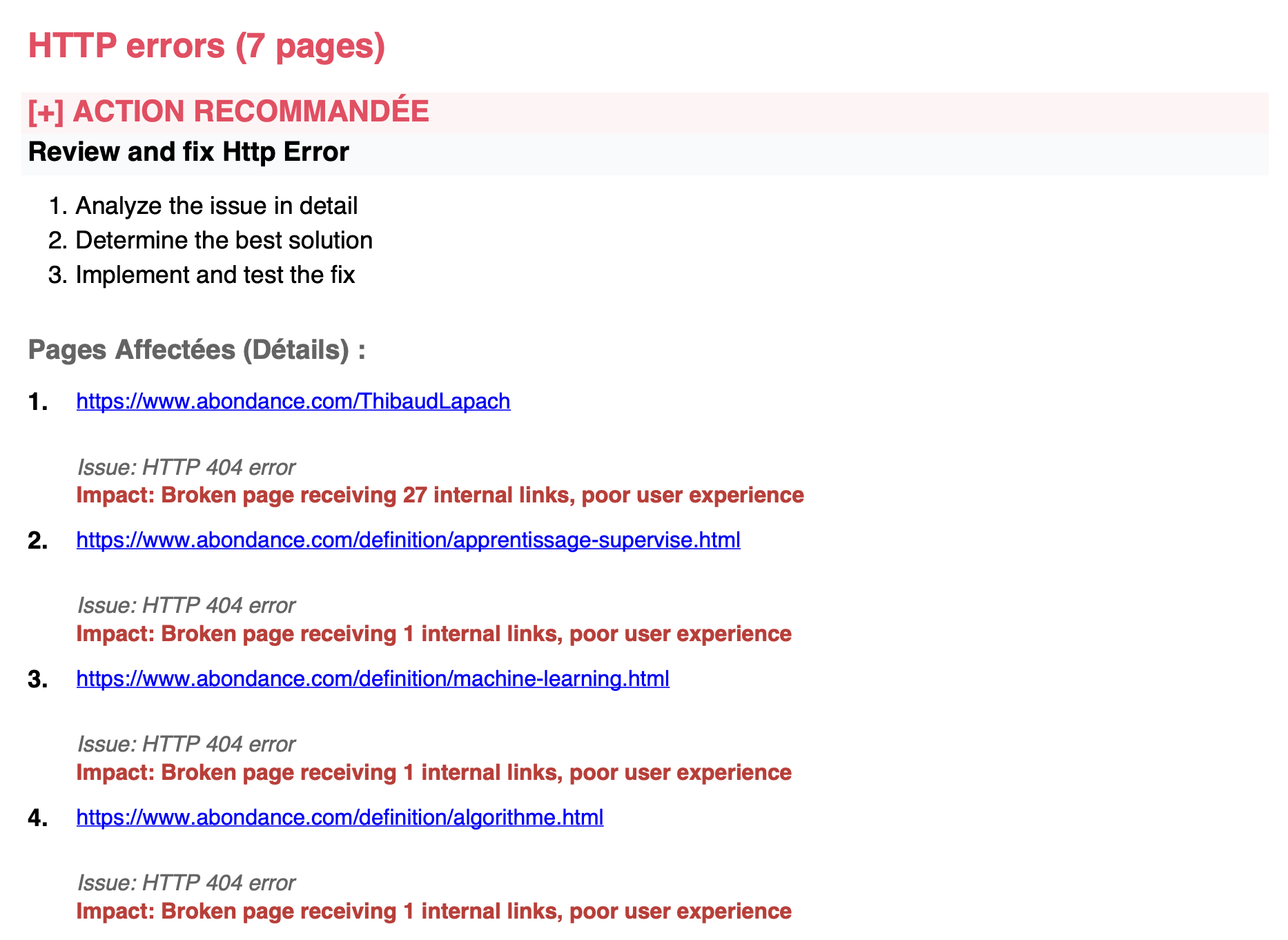 Correction d'erreurs HTTP