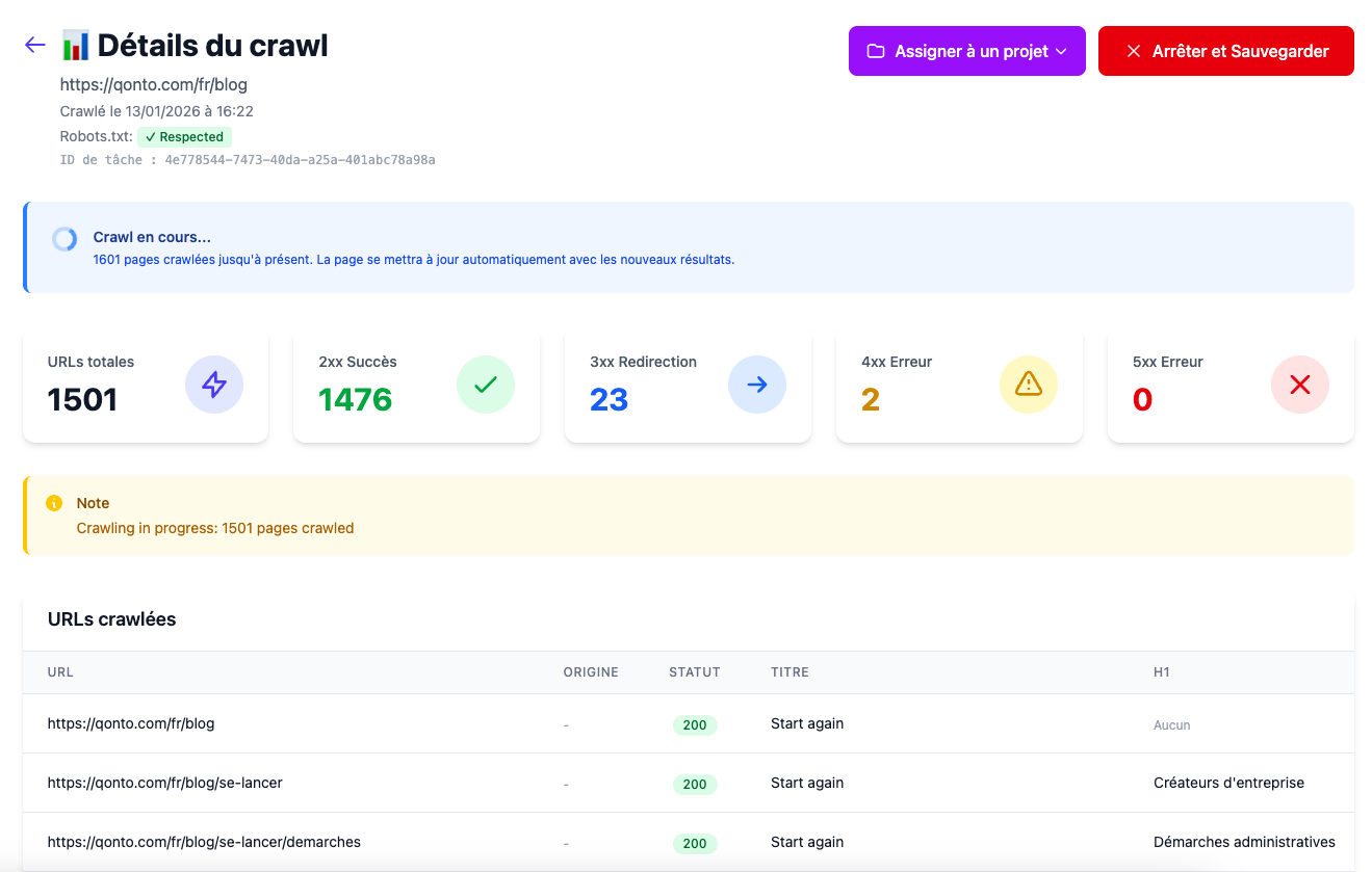 Historique des crawls SEOnsei